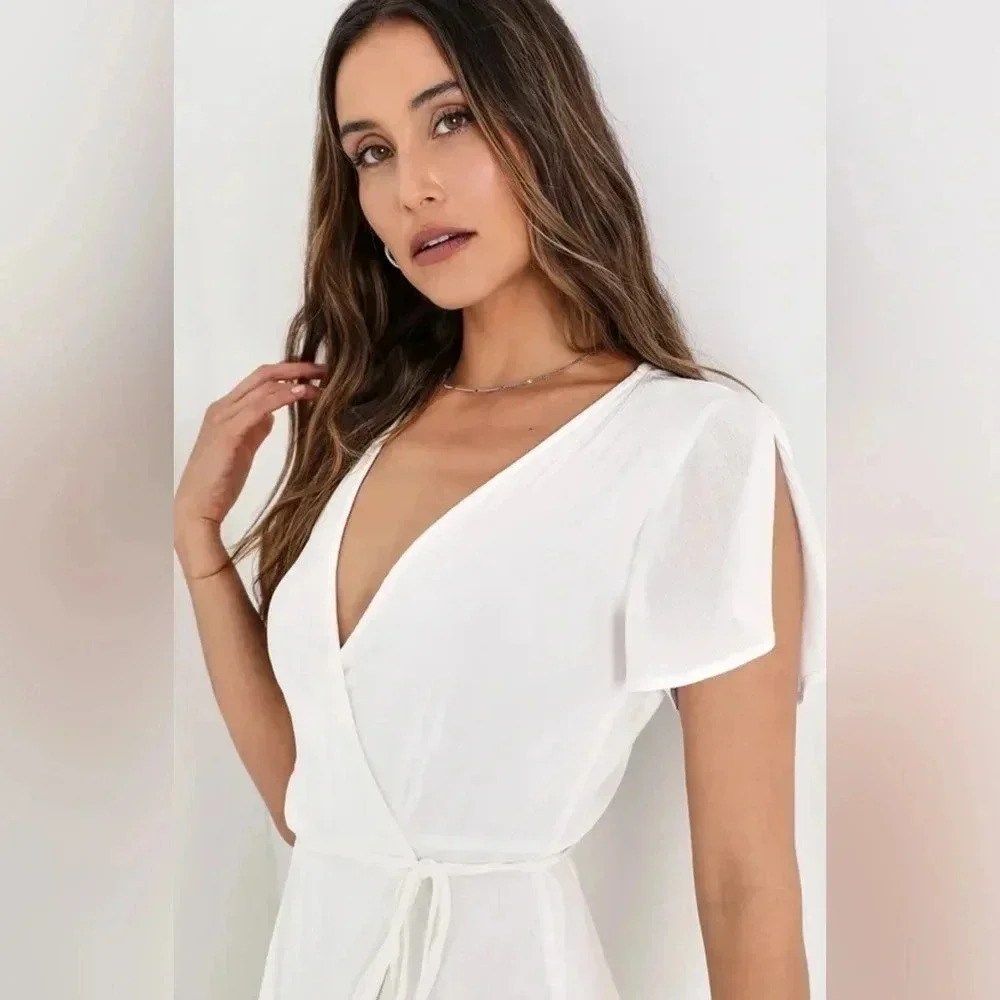 NEW with tags (NWT) Lulu’s White Harbor Point Linen Wrap Dress Size S & M - Picture 5 of 13